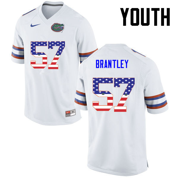 Youth Florida Gators #57 Caleb Brantley College Football USA Flag Fashion Jerseys-White - Click Image to Close
